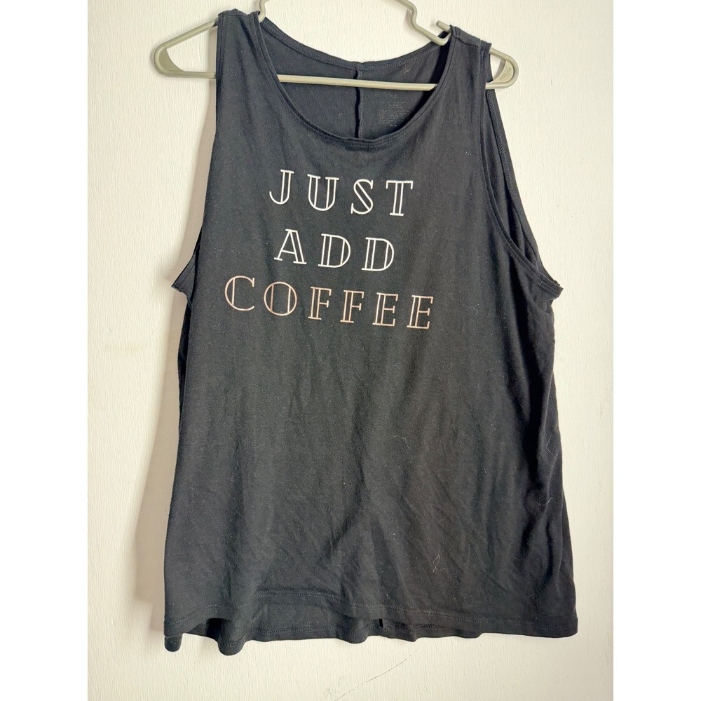 Apt 9 Womens XXL Black Just Add Coffee Graphic Tank Top Sleeveless Scoop Neck
